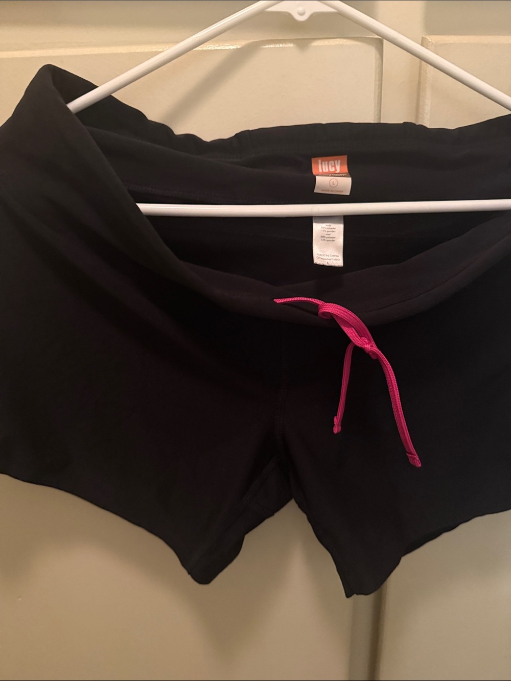 Lucy Black Lounge Shorts with Hot Pink Drawstring